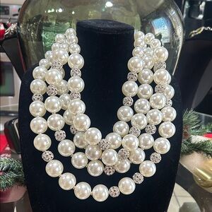 Elegant fFour Strand Sassy Jones Pearl Necklace with Silver Accents